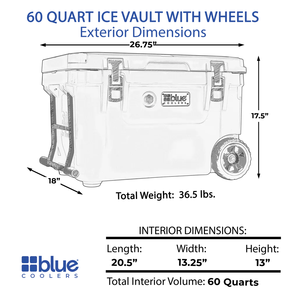 60 Quart Ice Vault Roto-Molded Cooler with Wheels