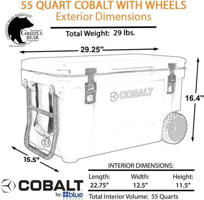 Cobalt 55 Quart Roto-Molded Super Ice Cooler - With Wheels