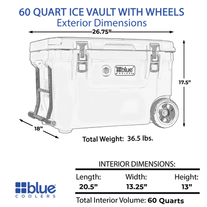 60 Quart Wheeled Cooler + Divider and Dry Basket