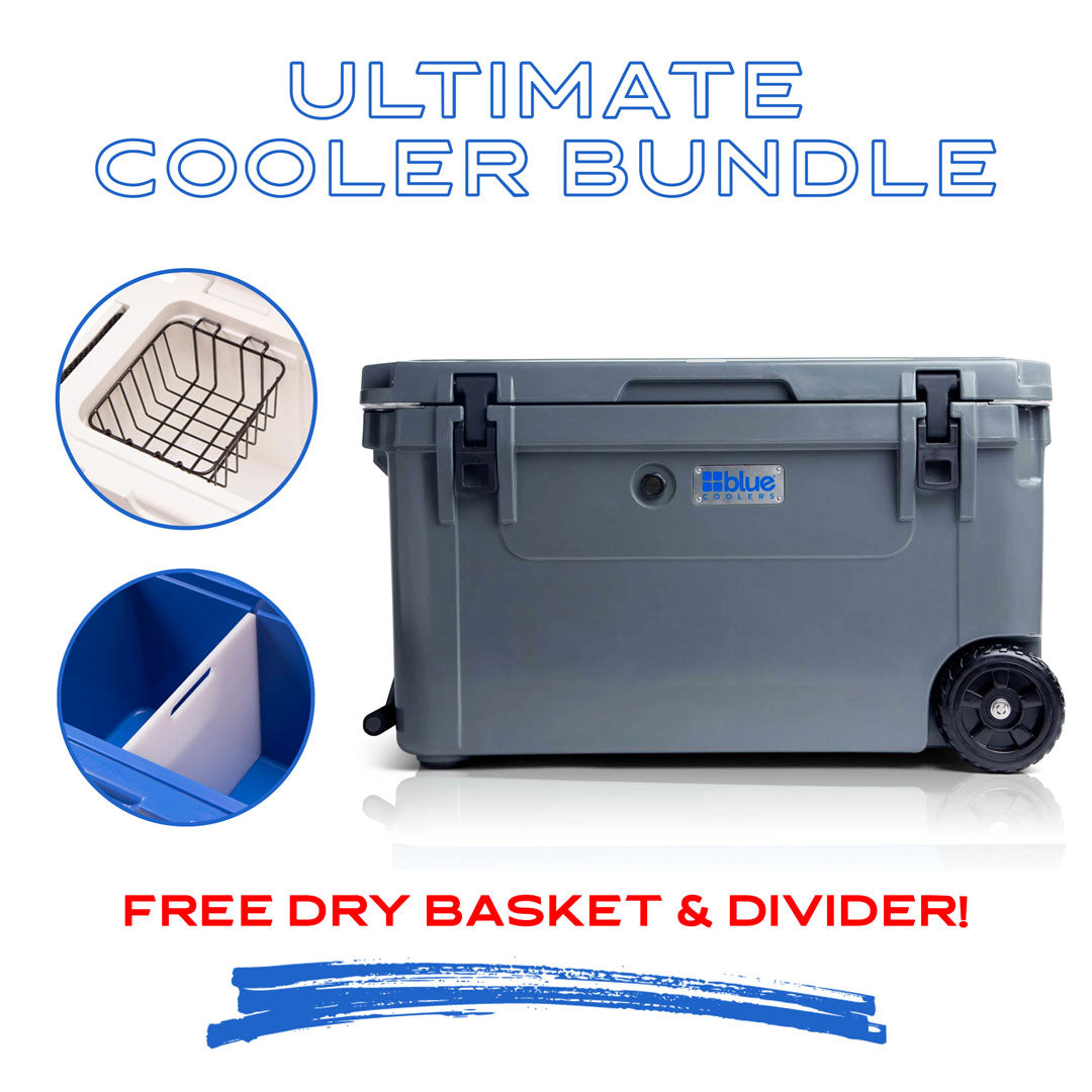 110 Quart Wheeled Cooler + Divider and Dry Basket