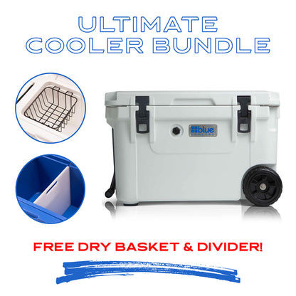 60 Quart Wheeled Cooler + Divider and Dry Basket