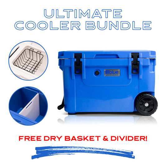 60 Quart Wheeled Cooler + Divider and Dry Basket